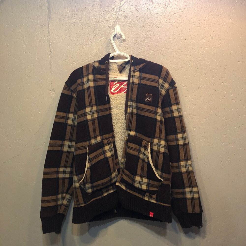 ES Sweater Hoodie Zip Up Adult Size Medium Brown Polyester